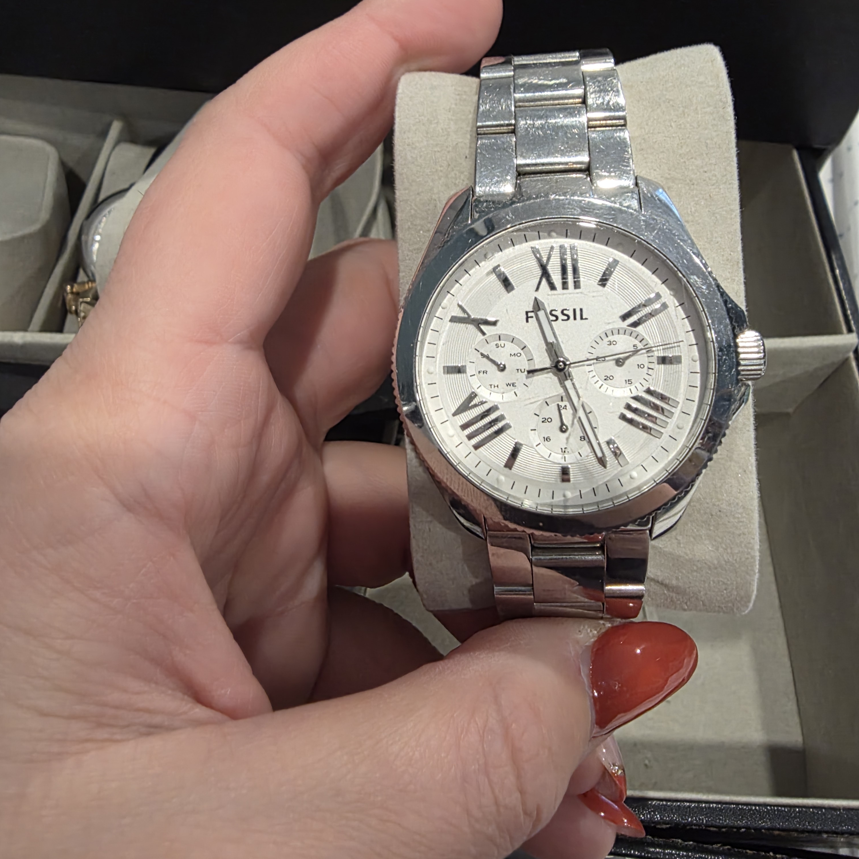 Fossil Silver Chronograph Watch With White Dial